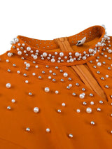 AOMEIDRESS Elegant Beaded A Line Church Dress Pleated Half High Collar