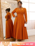 AOMEIDRESS Elegant Beaded A Line Church Dress Pleated Half High Collar Brown / 0XL