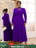 AOMEIDRESS Elegant Beaded A Line Church Dress Pleated Half High Collar DarkPurple / 0XL