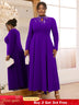 AOMEIDRESS Elegant Beaded A Line Church Dress Pleated Half High Collar DarkPurple / 0XL