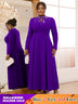 AOMEIDRESS Elegant Beaded A Line Church Dress Pleated Half High Collar DarkPurple / 0XL