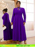 AOMEIDRESS Elegant Beaded A Line Church Dress Pleated Half High Collar DarkPurple / 0XL