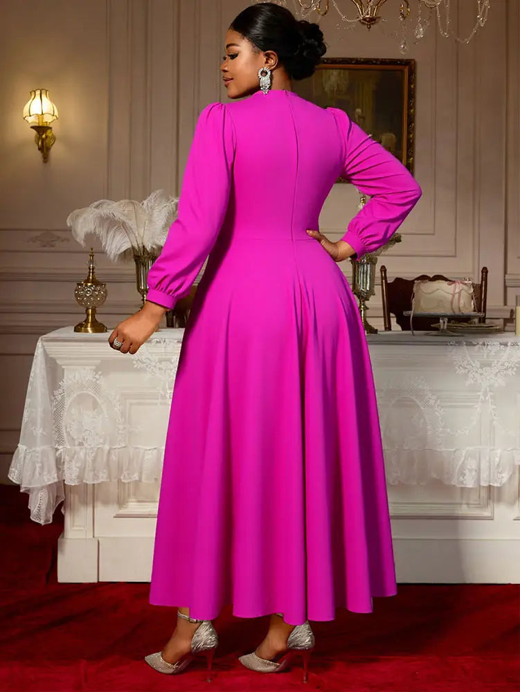 AOMEIDRESS Elegant Beaded Chain Lantern Sleeve Dress for Wedding Party