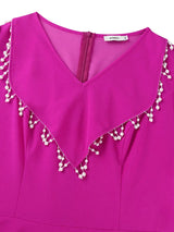 AOMEIDRESS Elegant Beaded Chain Lantern Sleeve Dress for Wedding Party