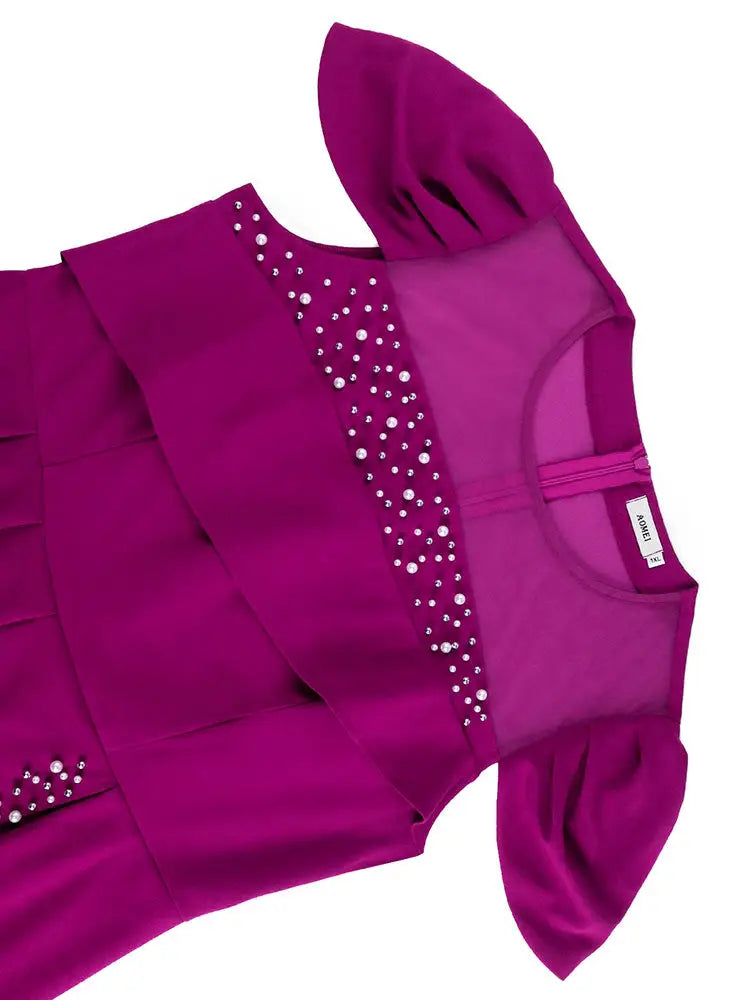 AOMEIDRESS Elegant Beaded Peplum Belly Cover Church Jumpsuit O Neck