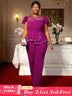 AOMEIDRESS Elegant Beaded Peplum Belly Cover Church Jumpsuit O Neck Purple / S