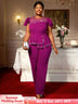 AOMEIDRESS Elegant Beaded Peplum Belly Cover Church Jumpsuit O Neck Purple / S