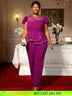 AOMEIDRESS Elegant Beaded Peplum Belly Cover Church Jumpsuit O Neck Purple / S