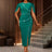 AOMEIDRESS Elegant Beaded Wedding Guest Dress Package Hip Shawl Sleeve Green / S
