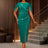 AOMEIDRESS Elegant Beaded Wedding Guest Dress Package Hip Shawl Sleeve Green / S