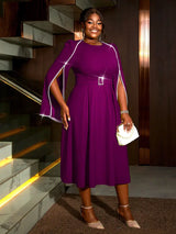 AOMEIDRESS Elegant Beading A Line Shawl Sleeve Weddding Guests Dress