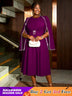 AOMEIDRESS Elegant Beading A Line Shawl Sleeve Weddding Guests Dress Purple / 0XL