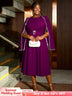AOMEIDRESS Elegant Beading A Line Shawl Sleeve Weddding Guests Dress Purple / 0XL