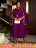AOMEIDRESS Elegant Beading A Line Shawl Sleeve Weddding Guests Dress Purple / 0XL