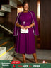 AOMEIDRESS Elegant Beading A Line Shawl Sleeve Weddding Guests Dress Purple / 0XL