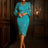 AOMEIDRESS Elegant Beading Evening Dress Sheer Sleeve Waist Belt Slit Green / S
