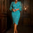 AOMEIDRESS Elegant Beading Evening Dress Sheer Sleeve Waist Belt Slit Green / S