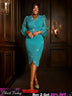 AOMEIDRESS Elegant Beading Evening Dress Sheer Sleeve Waist Belt Slit Green / S
