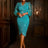 AOMEIDRESS Elegant Beading Evening Dress Sheer Sleeve Waist Belt Slit Green / S