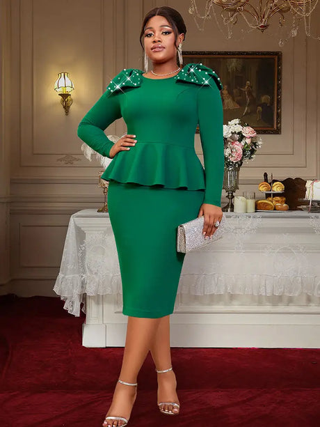 AOMEIDRESS Elegant Beading Peplum Dress for Wedding Church Christmas