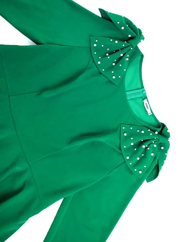 AOMEIDRESS Elegant Beading Peplum Dress for Wedding Church Christmas