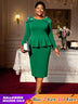 AOMEIDRESS Elegant Beading Peplum Dress for Wedding Church Christmas Green / S