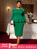 AOMEIDRESS Elegant Beading Peplum Dress for Wedding Church Christmas Green / S