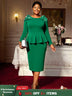 AOMEIDRESS Elegant Beading Peplum Dress for Wedding Church Christmas Green / S