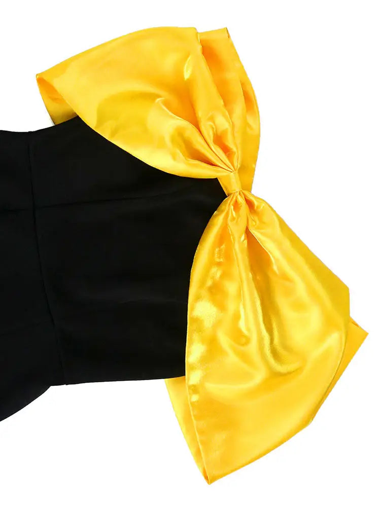 AOMEIDRESS Elegant Black Dresses With Yellow Bow For Wedding Guest