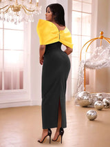 AOMEIDRESS Elegant Black Dresses With Yellow Bow For Wedding Guest