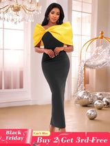 AOMEIDRESS Elegant Black Dresses With Yellow Bow For Wedding Guest Black / S