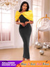 AOMEIDRESS Elegant Black Dresses With Yellow Bow For Wedding Guest Black / S