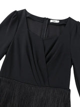 AOMEIDRESS Elegant Black Fringer Mini Dress For Party Evening