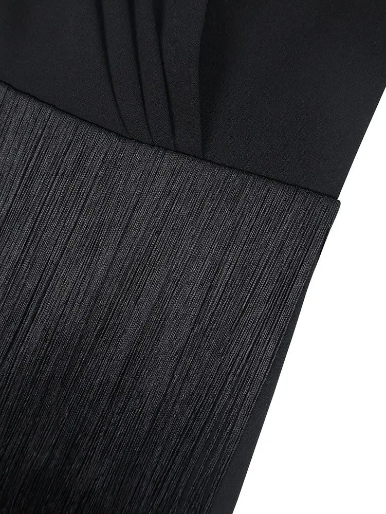 AOMEIDRESS Elegant Black Fringer Mini Dress For Party Evening