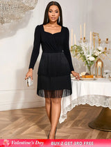 AOMEIDRESS Elegant Black Fringer Mini Dress For Party Evening Black / S