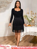 AOMEIDRESS Elegant Black Fringer Mini Dress For Party Evening Black / S