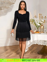 AOMEIDRESS Elegant Black Fringer Mini Dress For Party Evening Black / S