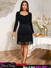AOMEIDRESS Elegant Black Fringer Mini Dress For Party Evening Black / S
