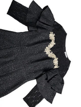 AOMEIDRESS Elegant Black Lace Dress O Neck Ruffle Sleeves Embroidery