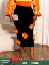 AOMEIDRESS Elegant Black Velvet Bodycon Skirt with Orange 3D Floral Black / L
