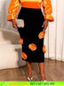 AOMEIDRESS Elegant Black Velvet Bodycon Skirt with Orange 3D Floral Black / L