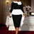 AOMEIDRESS Elegant Black White Colorblock Dress Peplum Floral Detail Black / L