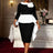 AOMEIDRESS Elegant Black White Colorblock Dress Peplum Floral Detail Black / L