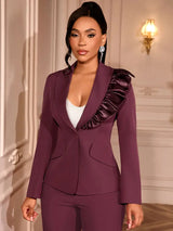 AOMEIDRESS Elegant Blazer Satin Ruffle Long Sleeve Business Jacket