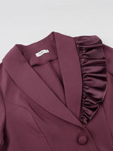 AOMEIDRESS Elegant Blazer Satin Ruffle Long Sleeve Business Jacket