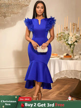 AOMEIDRESS Elegant Blue Dress for Women Summer Wedding Guest Dress Blue / S