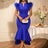 AOMEIDRESS Elegant Blue Dress for Women Summer Wedding Guest Dress Blue / S