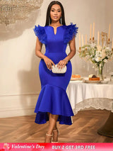 AOMEIDRESS Elegant Blue Dress for Women Summer Wedding Guest Dress Blue / S