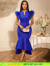 AOMEIDRESS Elegant Blue Dress for Women Summer Wedding Guest Dress Blue / S