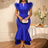 AOMEIDRESS Elegant Blue Dress for Women Summer Wedding Guest Dress Blue / S